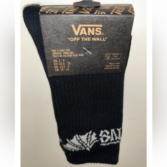 Vans Off The Wall Crew Socks 1 Pair Boys 1-6 Black w White Bat Wing & Logo Skate - Picture 11 of 11